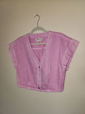 Madewell Pink V-Neck Button-Front Top
